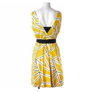 Diane Von Furstenberg Dress 8 Printed Cocktail Summer Vacation Yellow Black